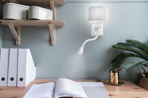 POLO KINKIET 1X40W E27 + 2W LED BIAŁY ABAŻ. OKRĄGŁY SZARY