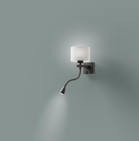 POLO KINKIET 1X40W E27 + 2W LED CZARNY ABAŻ. OKRĄGŁY SZARY