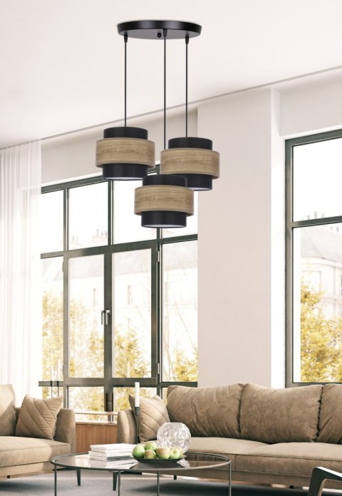 TWIN LAMPA WISZĄCA CZARNY TALERZ 3X40W E27 ABAŻUR CZARNY+DREWNIANY TWIN LAMPA WISZĄCA CZARNY TALERZ 3X40W E27 ABAŻUR CZARNY+DREWNIANY