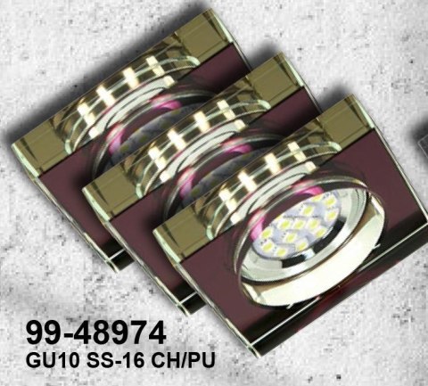 ZESTAW TRZECH OPRAW SS-16 CH/PU 3X3W GU10 LED Z ŻARÓWKĄ LED CHROM OPR. STROP. STAŁA KWADRATOWA SZKŁO FIOLETOWE ZESTAW TRZECH OPRAW SS-16 CH/PU 3X3W GU10 LED Z ŻARÓWKĄ LED CHROM OPR. STROP. STAŁA KWADRATOWA SZKŁO FIOLETOWE